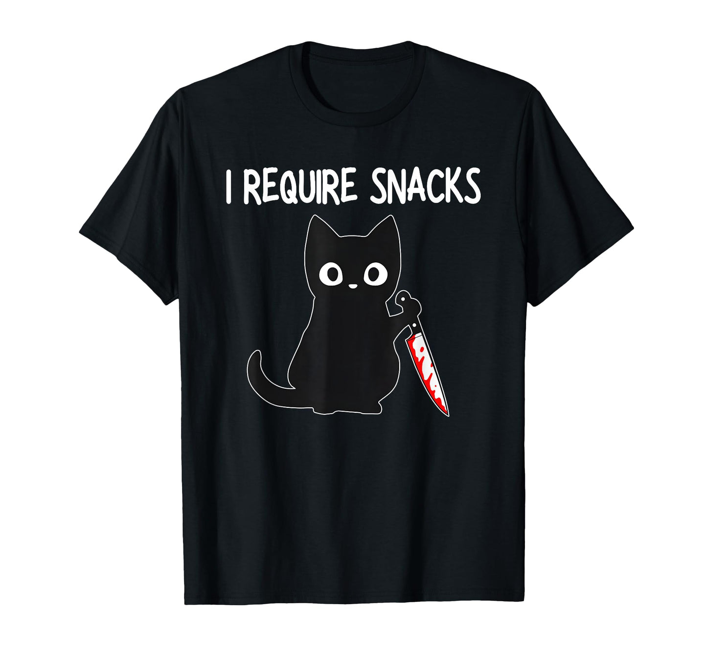 I Require Snacks Black Cat, Cute Black Cat with Knife T-Shirt
