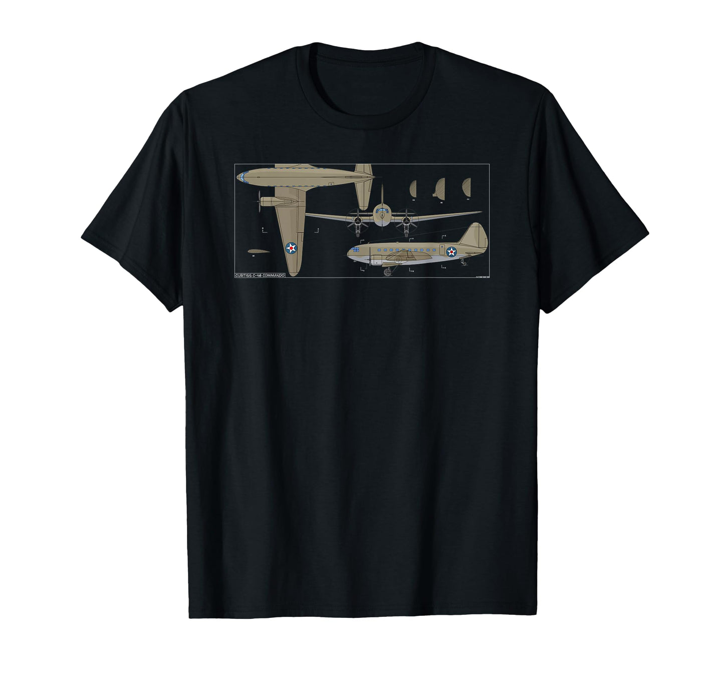 Curtiss C-46 Commando American WW2 Transport Plane Diagram T-Shirt