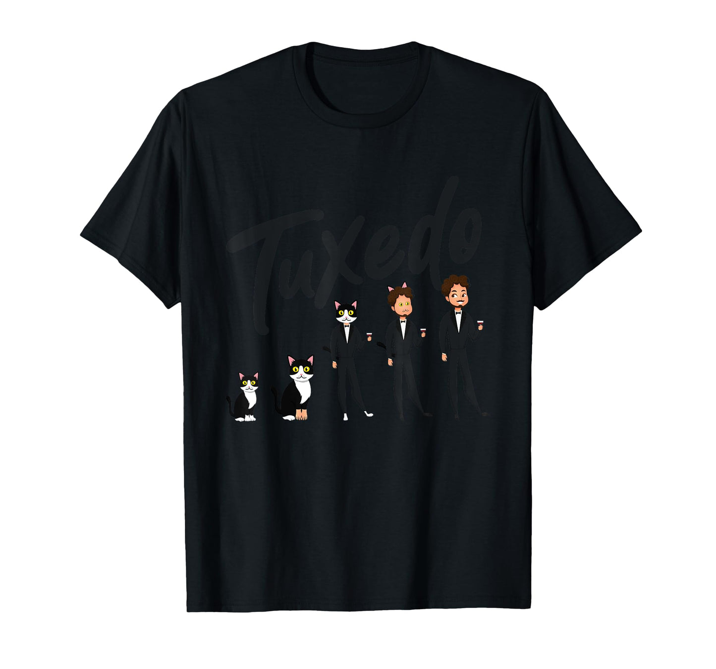 Tuxedo Cat Evolution to A Man Wearing a Tuxedo - Funny T-Shirt