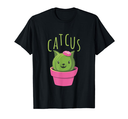 Cute Catcus T-Shirt Cat And Cactus Tee T-Shirt for Men Women Kids