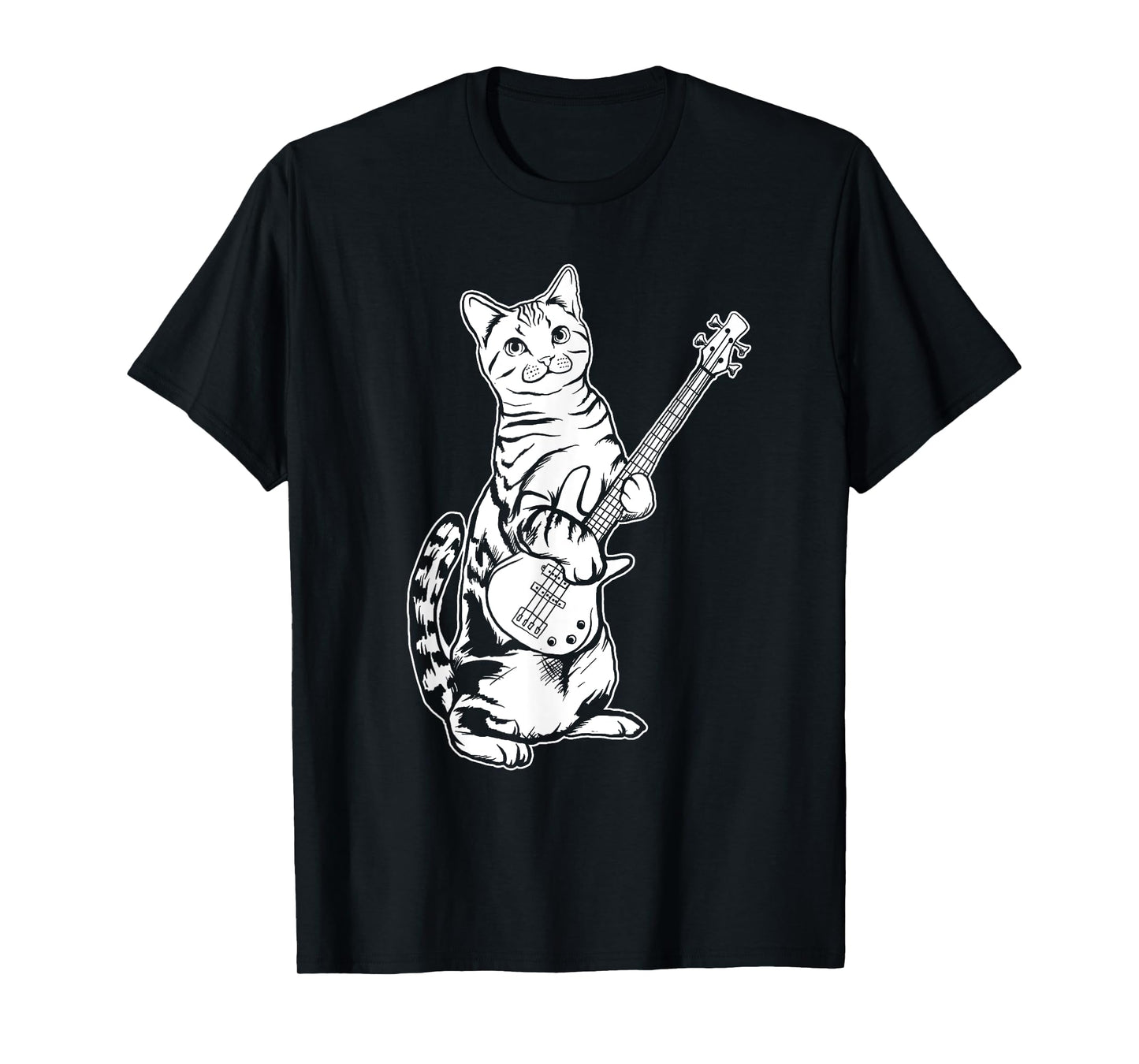 Funny Cat Playing Bass T-shirt Cool Musician T-Shirt for Men Women Girls Kids