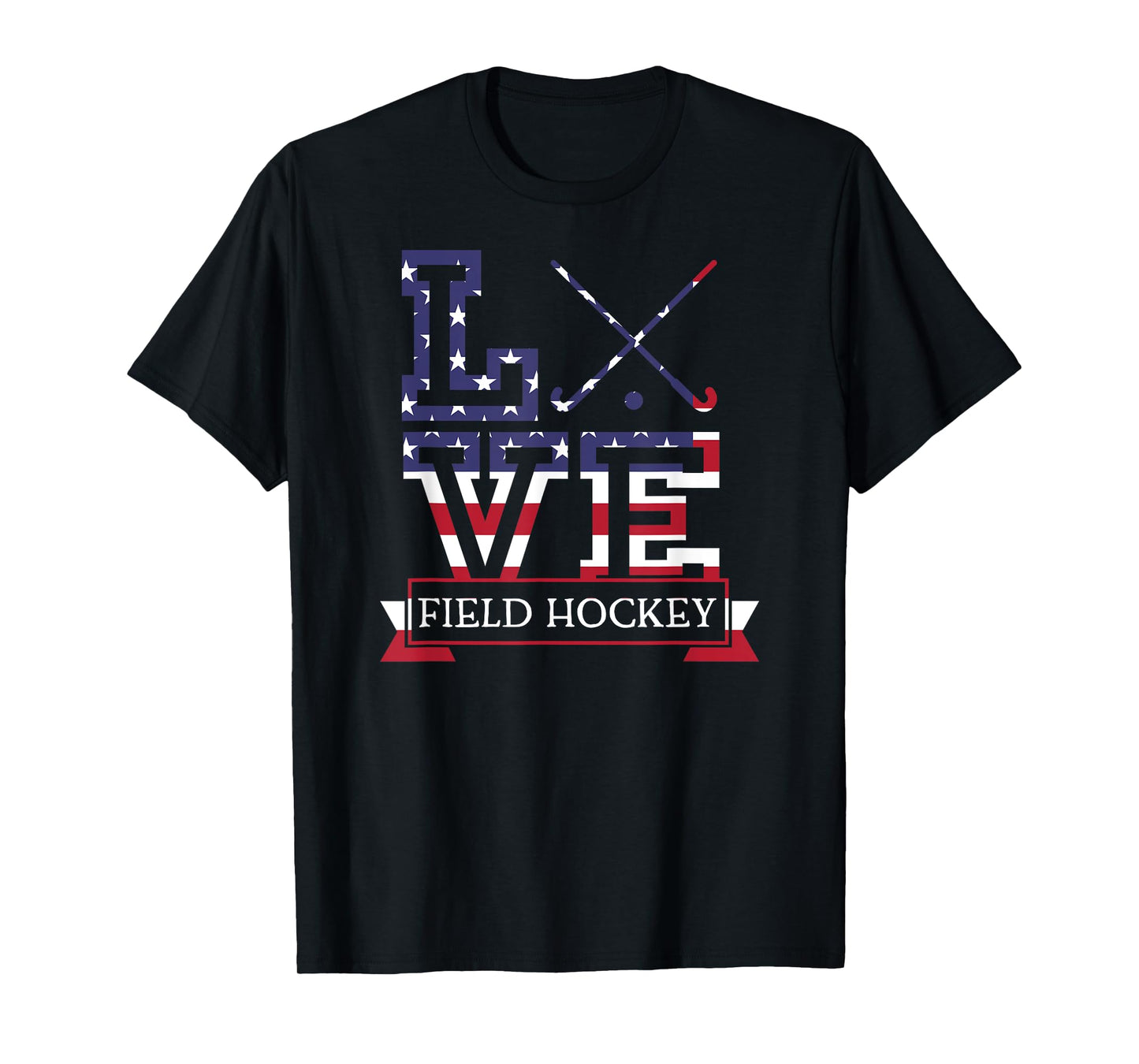 Love Field Hockey Stick USA American Flag Themed Coach Gift Women Kids Men T-Shirt