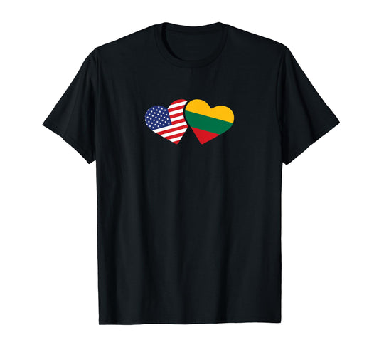 Lithuania USA Flag T Shirt Heart Lithuanian Americans Love T-Shirt