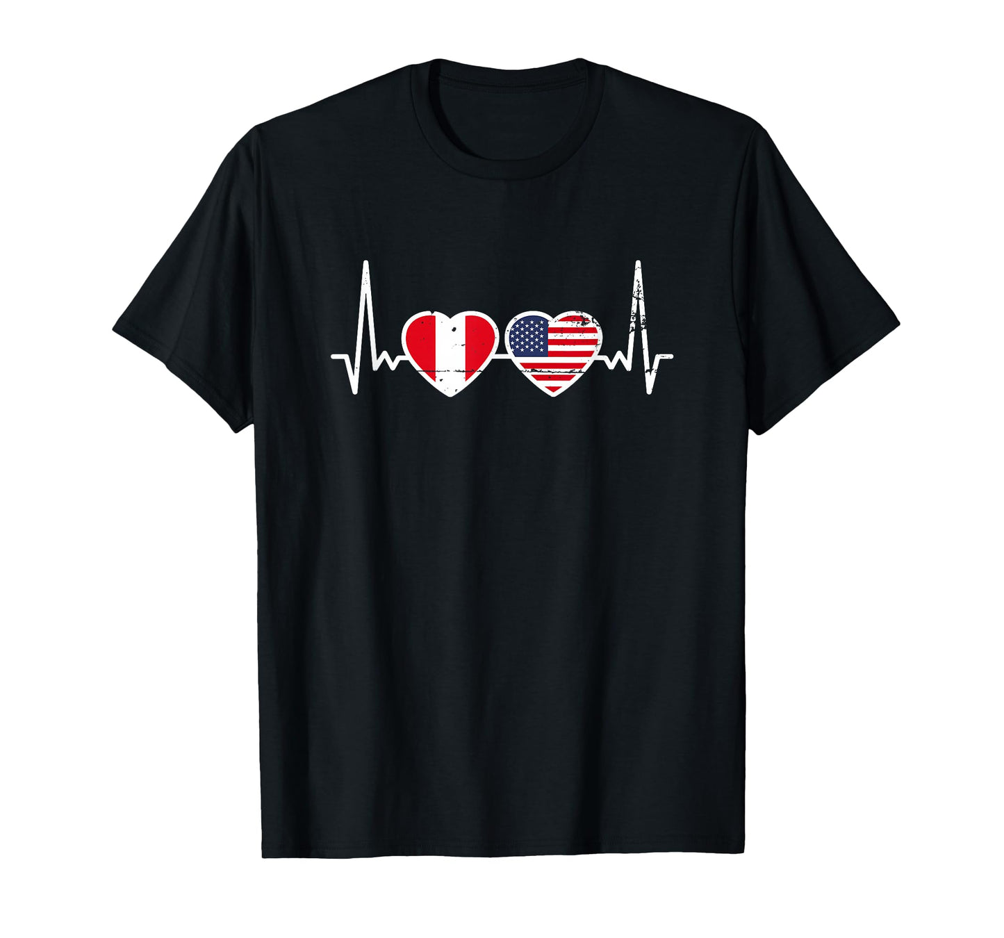 Peru USA Vintage Heartbeat Flag American Peruvian T-Shirt