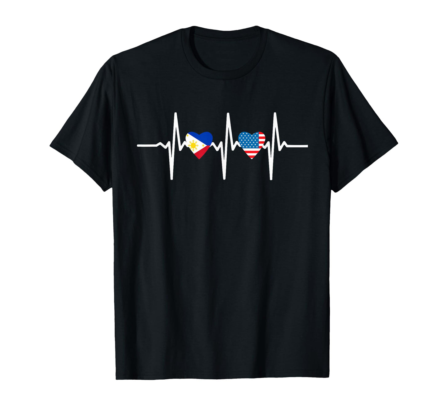 Heartbeat Half American Half Filipino Philippines Usa Flag T-Shirt