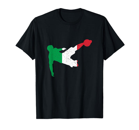Vintage Italy Flag In Football Soccer Player Silhouette T-Shirt