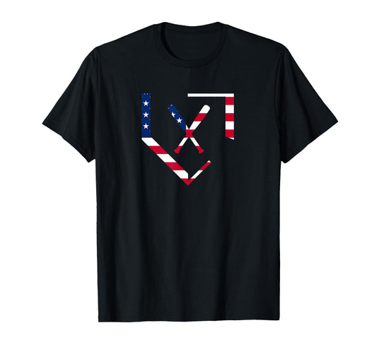Stars and Stripes Home Plate Baseball Bats American Flag USA T-Shirt