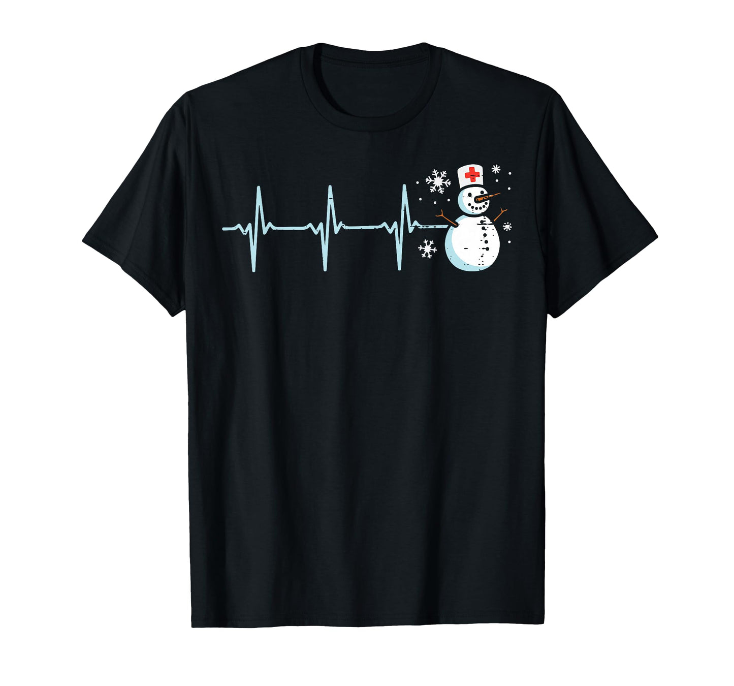 Christmas Heartbeat Snowman Nurse Xmas Scrub Top Women Men T-Shirt