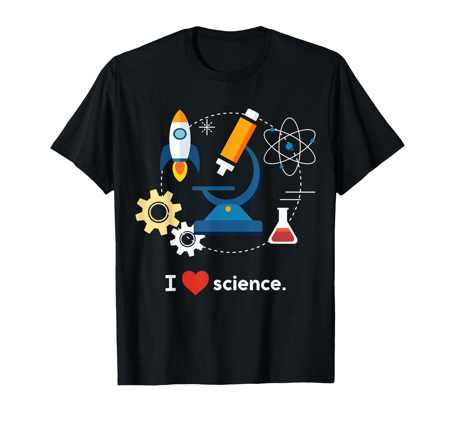 Science Shirts for Kids (science geek gifts) I Love Science T-Shirt (Black, Unisex-Kids, Short Sleeve, T-Shirt, Small)