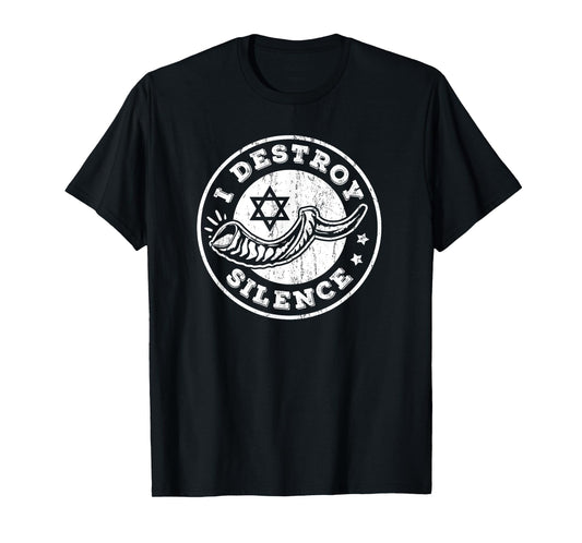 Funny Shofar I Destroy Silence Vintage Rosh Hashanah T-Shirt