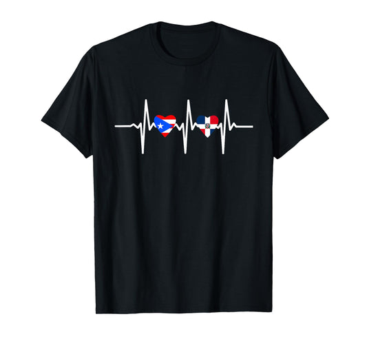 Half Dominican and Puerto Rican Rico Flag DominiRican Heart T-Shirt