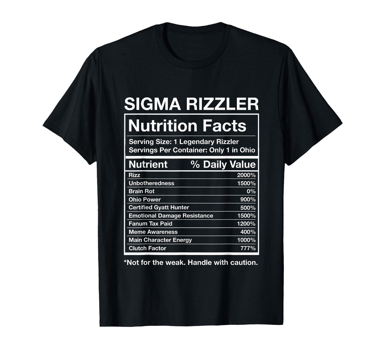 Sigma Rizzler Nutrition Facts- Funny Rizz Brainrot Meme T-Shirt