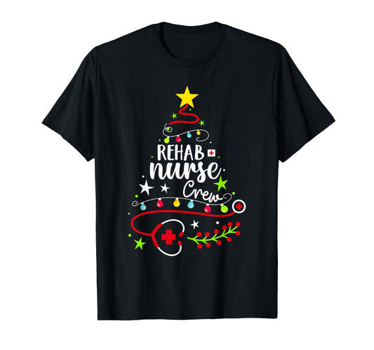 Christmas Nurse Cute Xmas Stethoscope Tree Rehab Nurse Crew T-Shirt