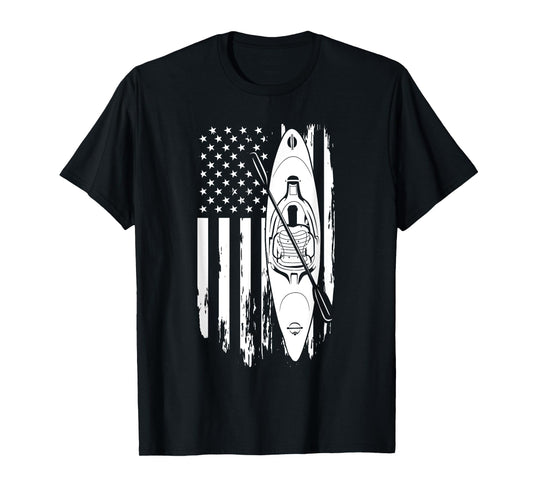 Kayak Paddle USA Flag American Kayaking 4th Of July Lovers T-Shirt