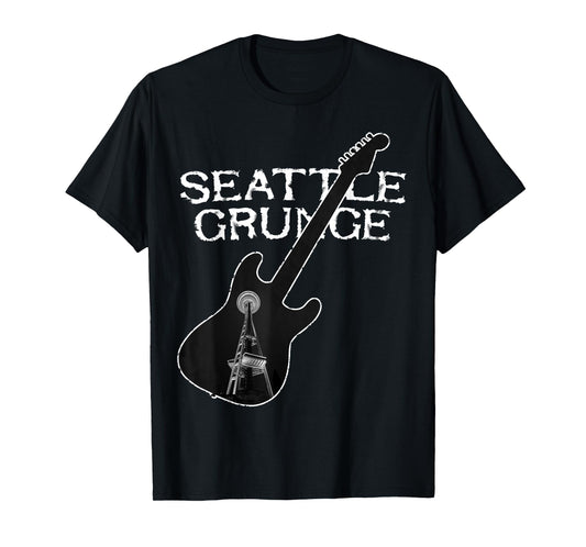 Seattle Grunge Retro Rock Guitar Space Needle T-Shirt