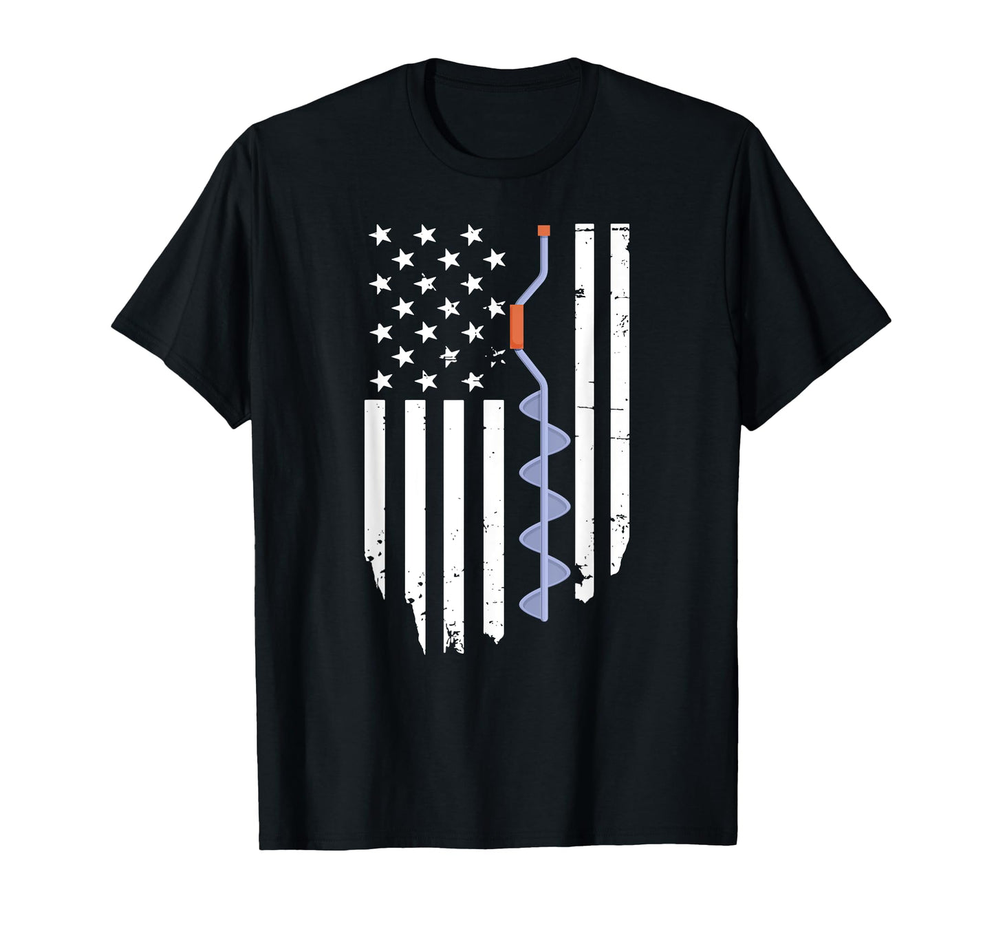 Ice Fishing Retro American Flag USA Fishermen Eskimo Winter T-Shirt