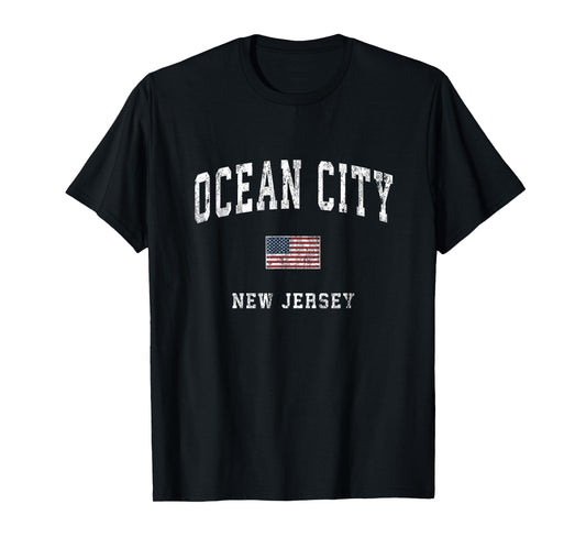 Ocean City New Jersey NJ Vintage American Flag Sports Design T-Shirt