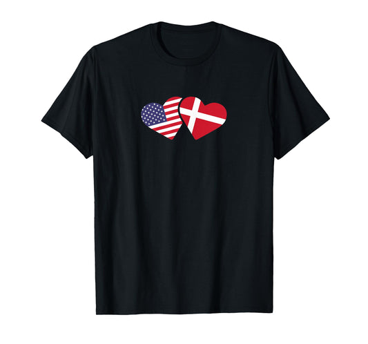 Denmark USA Flag T Shirt Heart Danish American Love T-Shirt