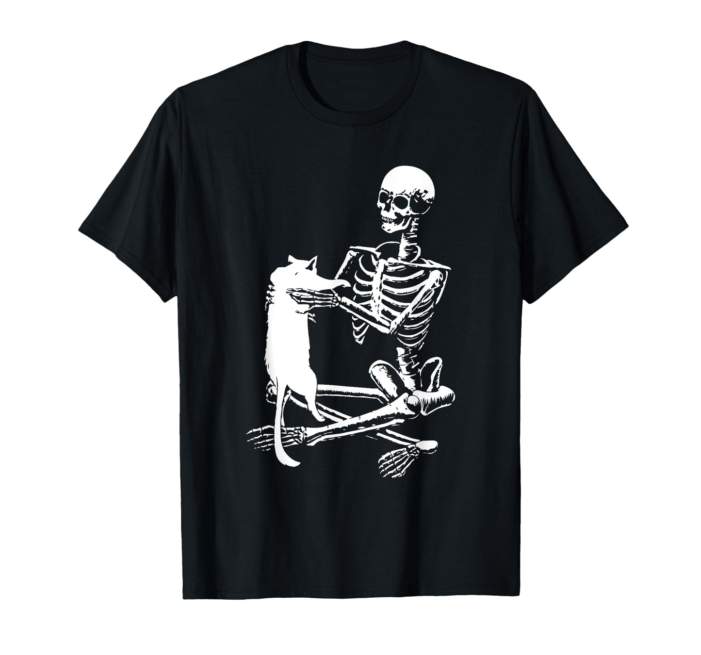 Skeleton Holding A Cat Shirt Lazy Halloween Costume Skull T-Shirt