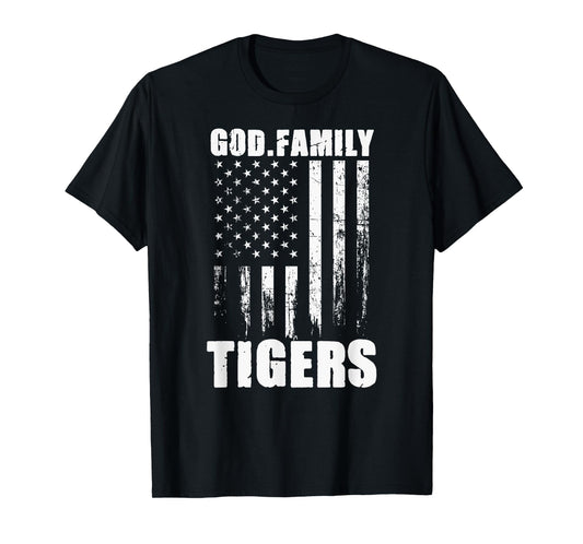 Ozark Tigers God. Family. Vintage USA Flag T-Shirt
