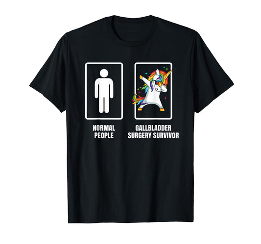 Gallbladder Surgery Funny Teez Co. Dabbing Unicorn Gallbladder Surgery Recovery Gift T-Shirt - Black, Small, Men's Modern Cartoon T-Shirt