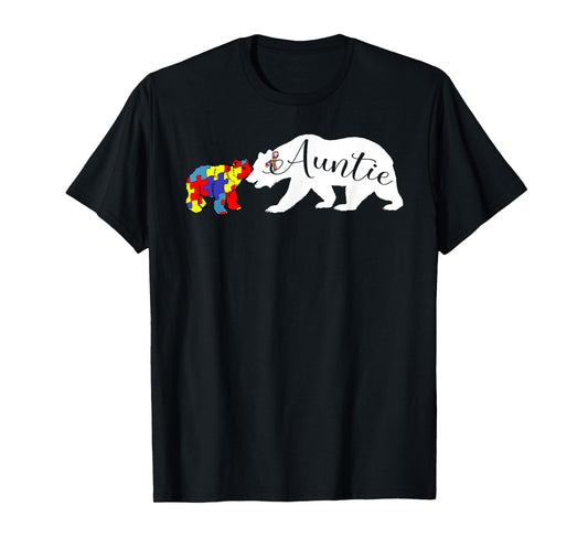 Auntie Bear Autism Awareness T-Shirt Aunt Women Gift T-Shirt