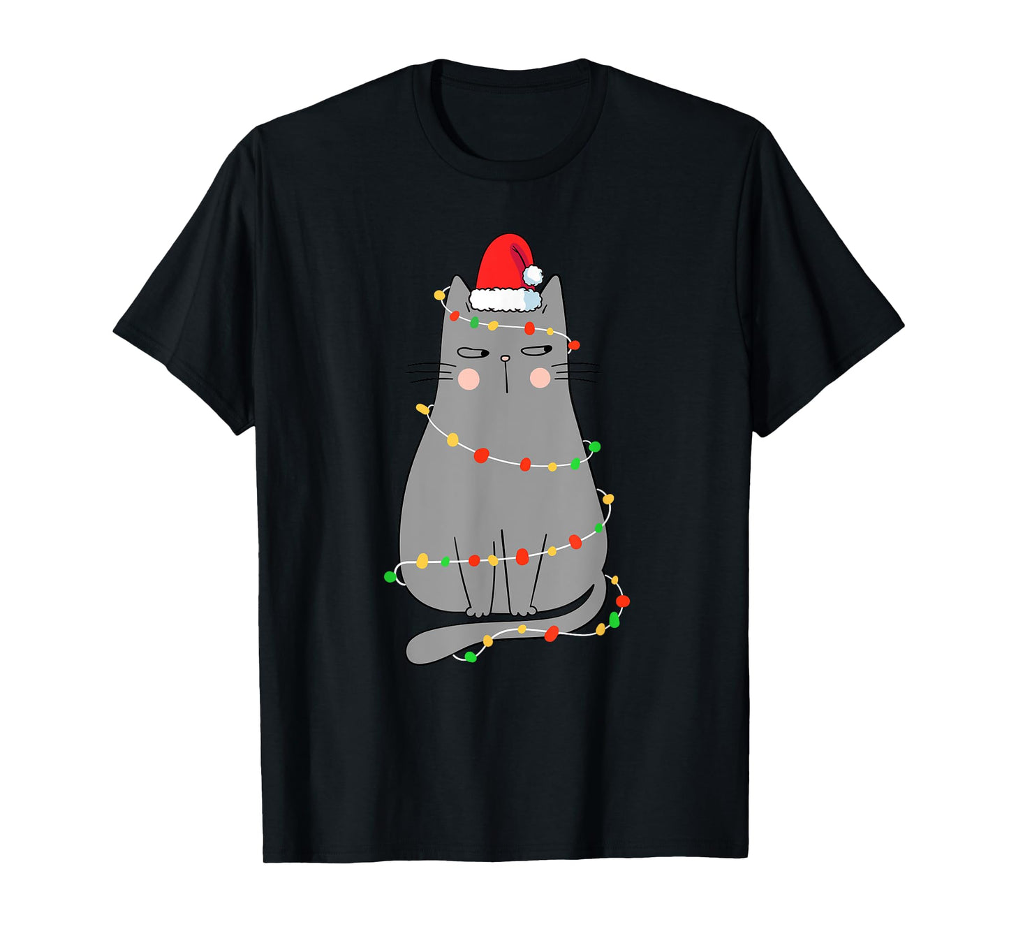 Funny Cat Christmas Shirt Women Christmas Cat Santa Hat Kids T-Shirt