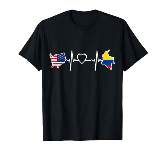 Colombia USA Heartbeat - Colombian American USA Flag T-Shirt