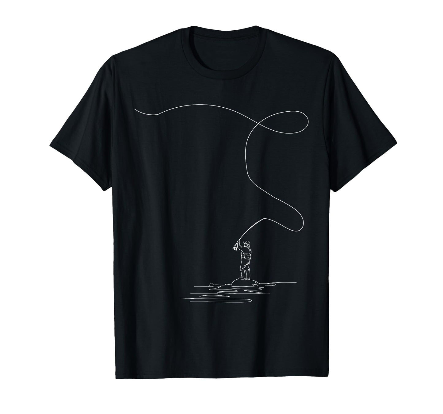 Fly Fishing lover line art Fishrod fly rod Angling Fisherman T-Shirt