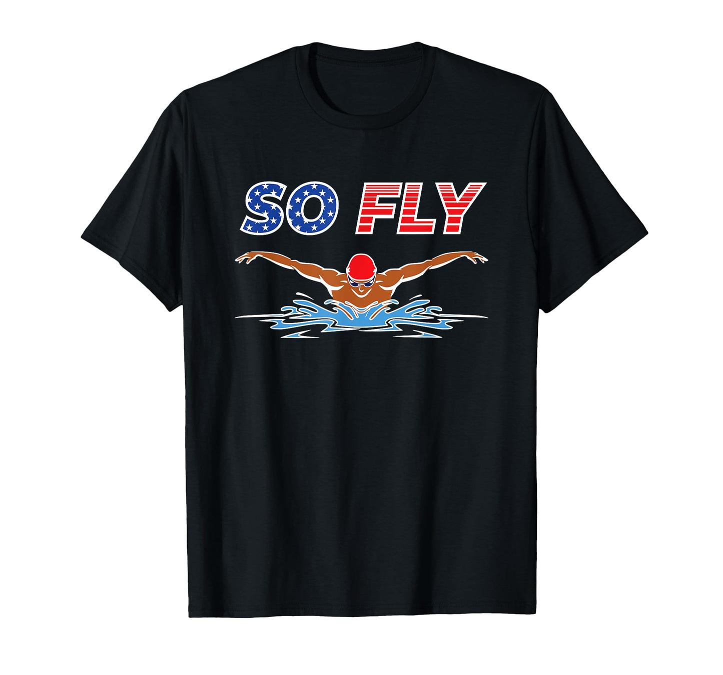 Mens Swimming Butterfly Stroke Swim Team American Flag USA T-Shirt