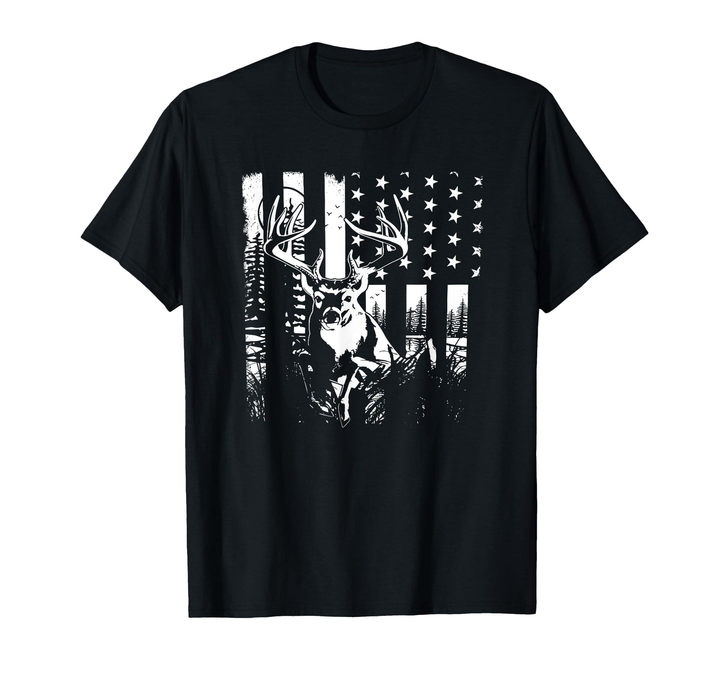 Hunting US Flag Deer Elk Buck Camoflage Hunter Dad Men Gifts T-Shirt