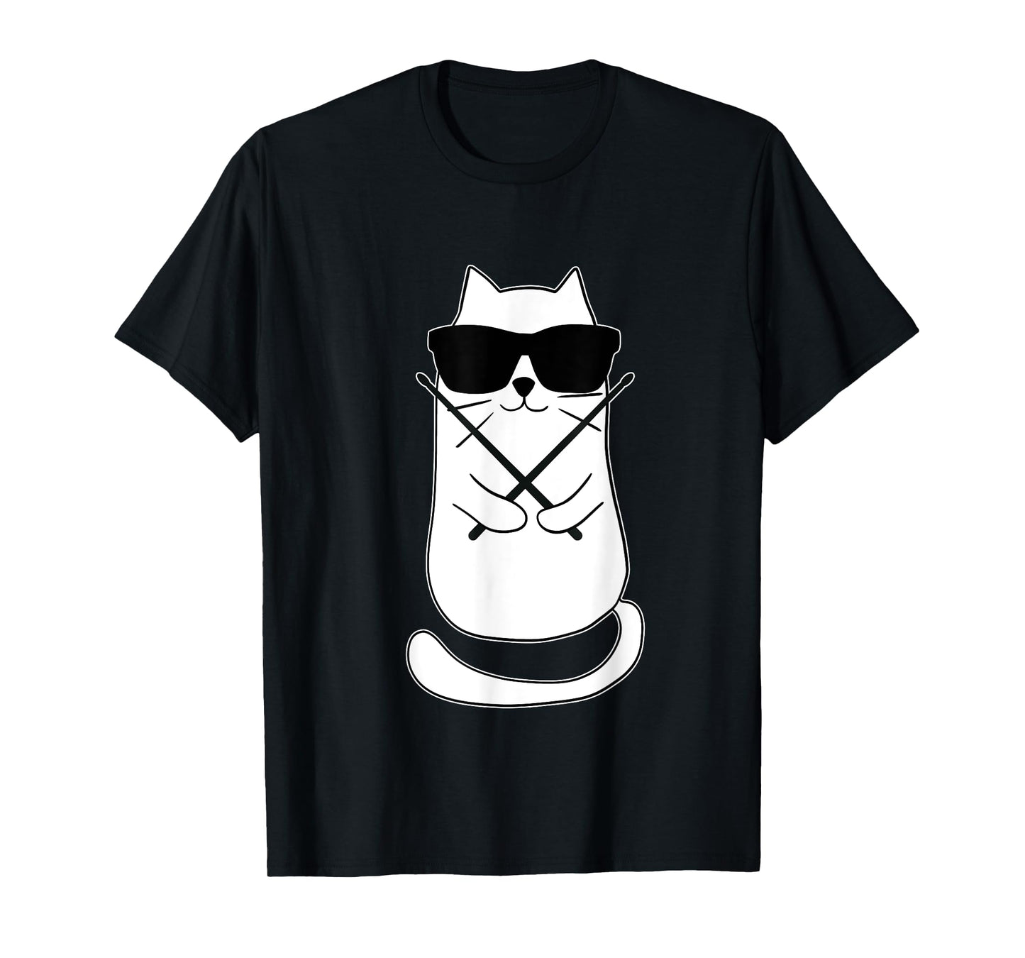 Funny Drummer Drum Lover Gift Drum Player Black Cat Drumming Retro T-Shirt Unisex-Adults Small Classic Fit Short Sleeve