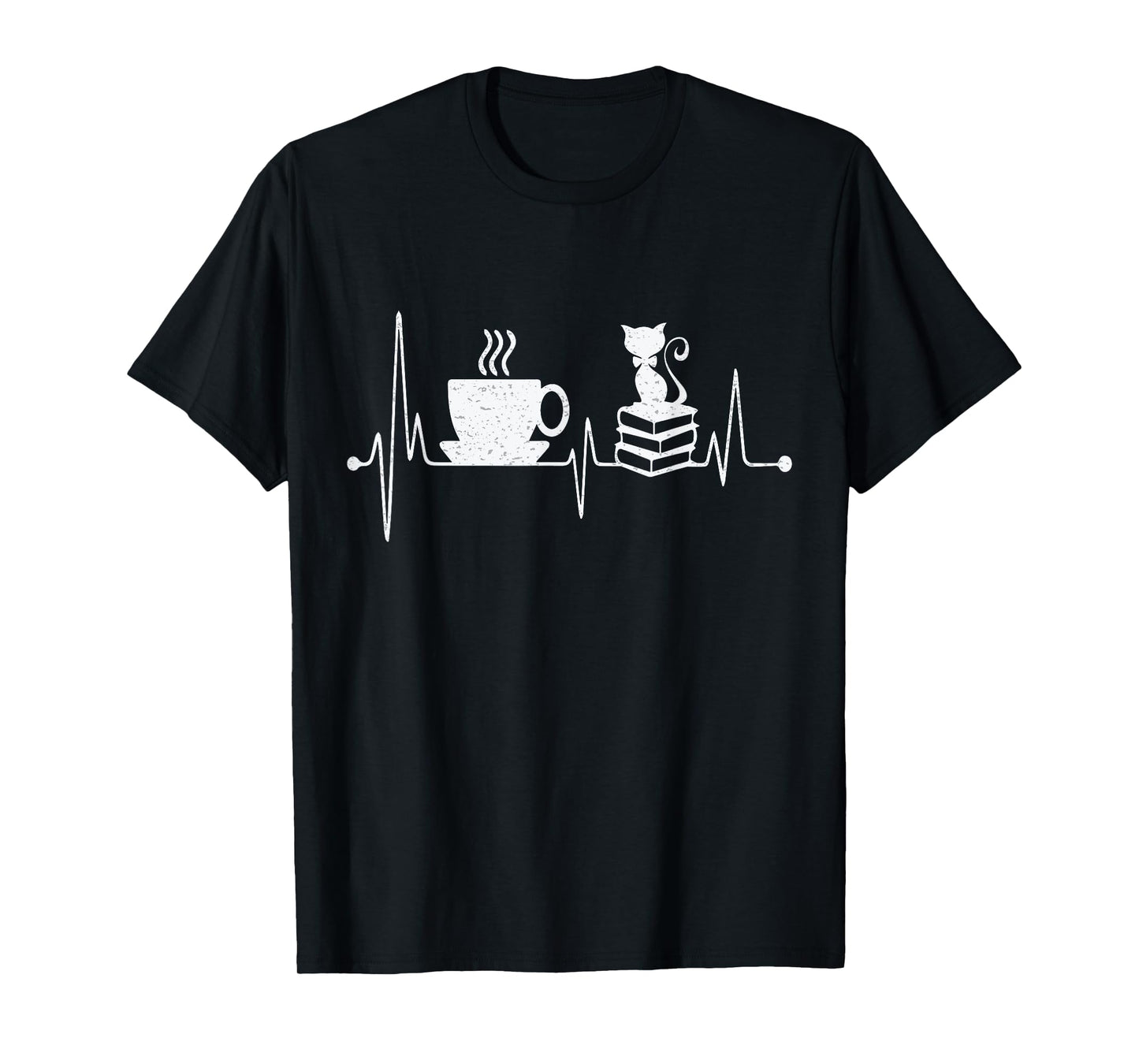 Cat Book Coffee Lover Heartbeat Cat Lover Book Lover T-Shirt