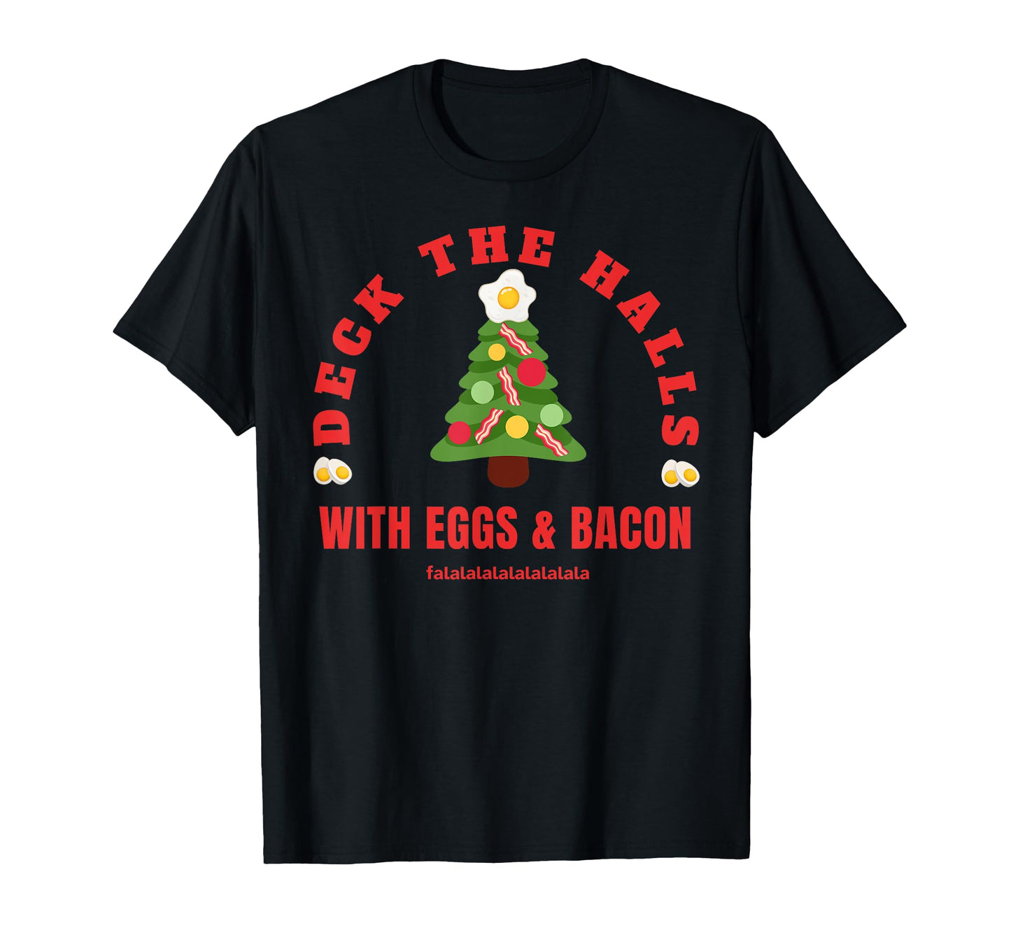 GoodVibesMarketPlace Keto Carnivore Christmas T-Shirt - Black, X-Small, Unisex-Adults, Short Sleeve, Crew Neck, Holiday Bacon and Eggs Pattern for Meat Lovers, Carnivore Diet Enthusiasts