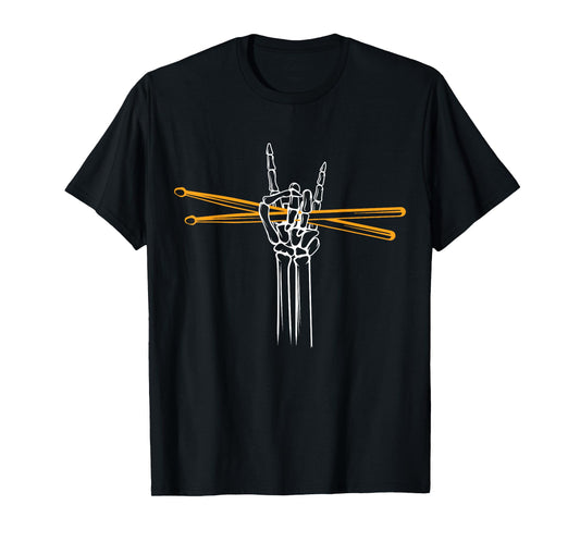 Drummer Drum Sticks Drumming Skeleton Hand T-Shirt