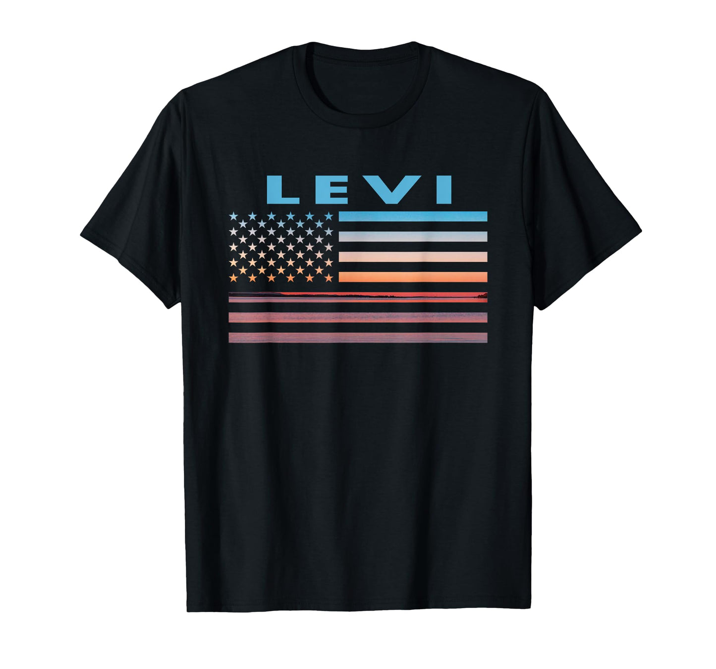 Vintage Sunset American Flag Levi, Texas Women Men T-Shirt