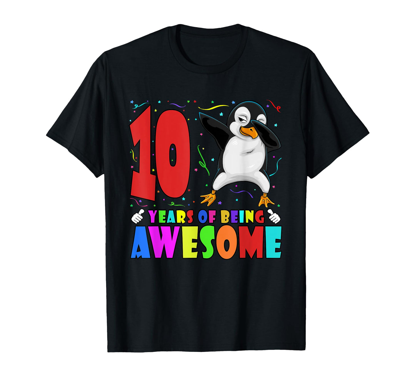10th Birthday Party Dabbing Penguin 10 Years Old Girls Boys T-Shirt