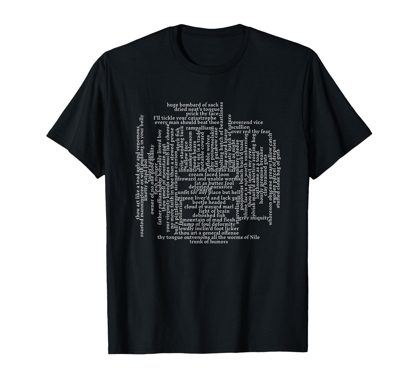 Dramatically Correct Shakespeare Insults Funny Quote T-Shirt - Black, Unisex-Adults, Short Sleeve, Classic Fit, Cotton, Polyester, Machine Wash, 1 Count, Small
