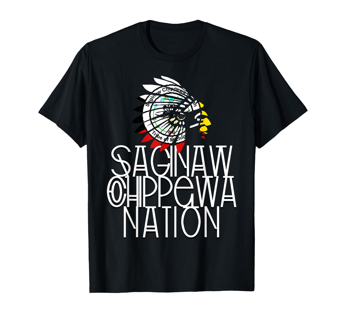 SAGINAW CHIPPEWA TRIBAL FLAG | NATIVE AMERICAN | HEADDRESS | T-Shirt