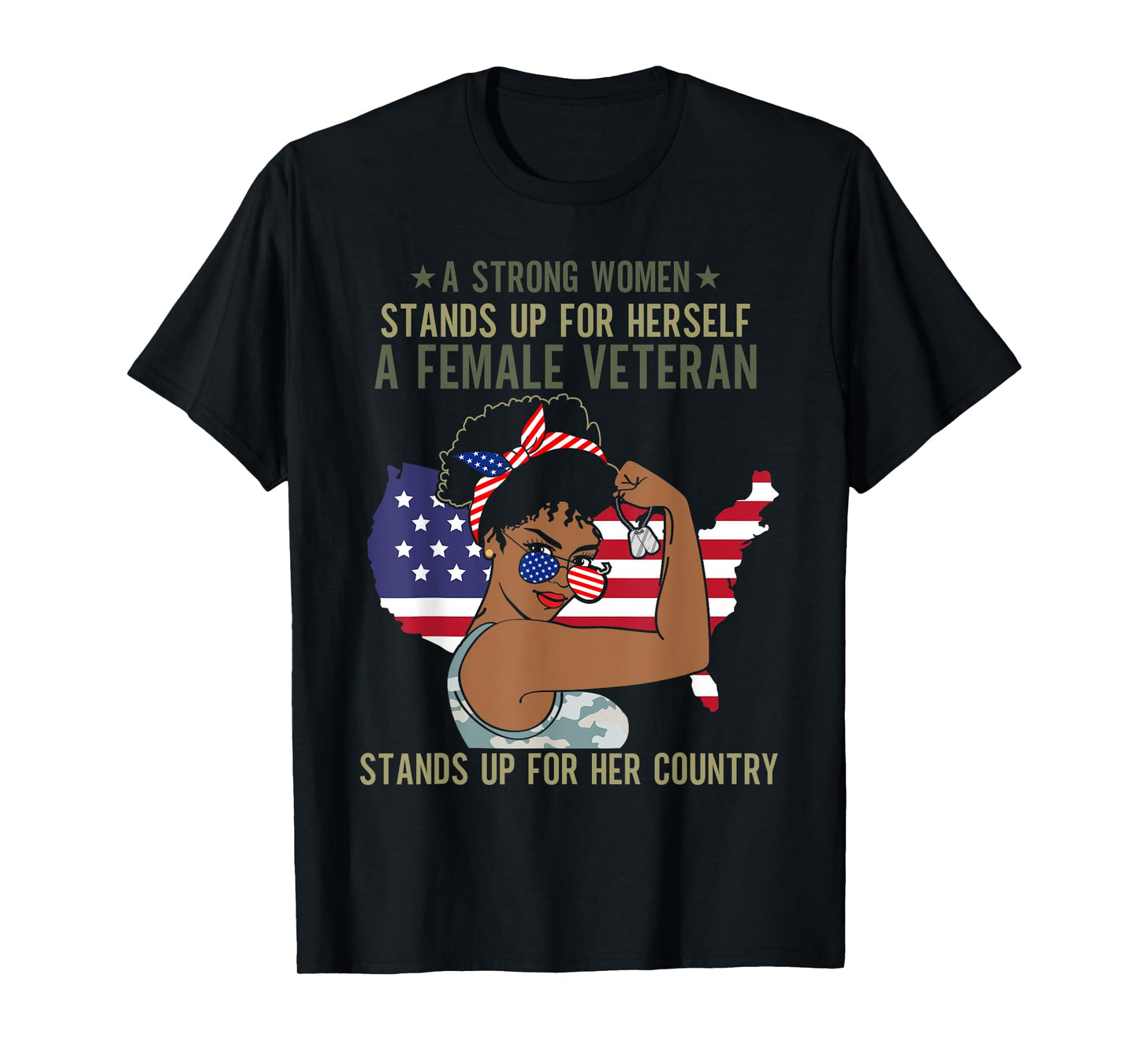 African American Army Veteran Female Afro Melanin Girl T-Shirt