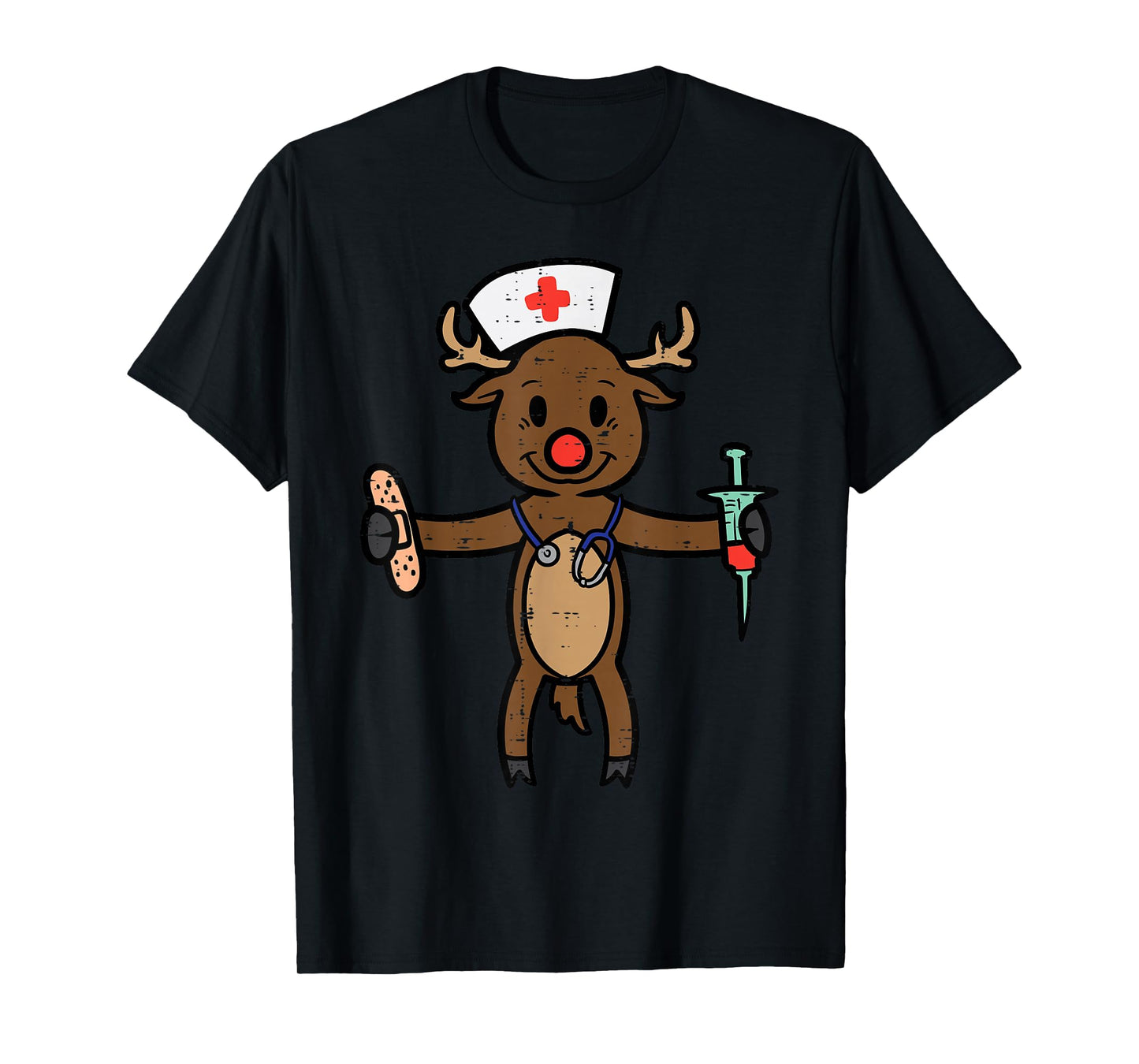 Christmas Nurse Reindeer Funny Xmas Nursing Scrub Top Women T-Shirt