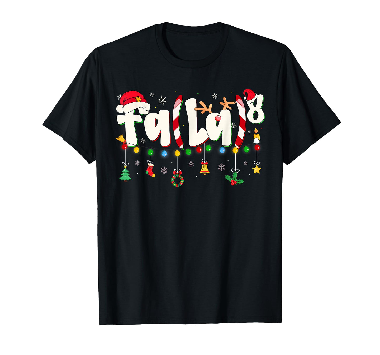 Funny Christmas Lights FA (La) 8 Santa Hat Math Teacher Kid T-Shirt