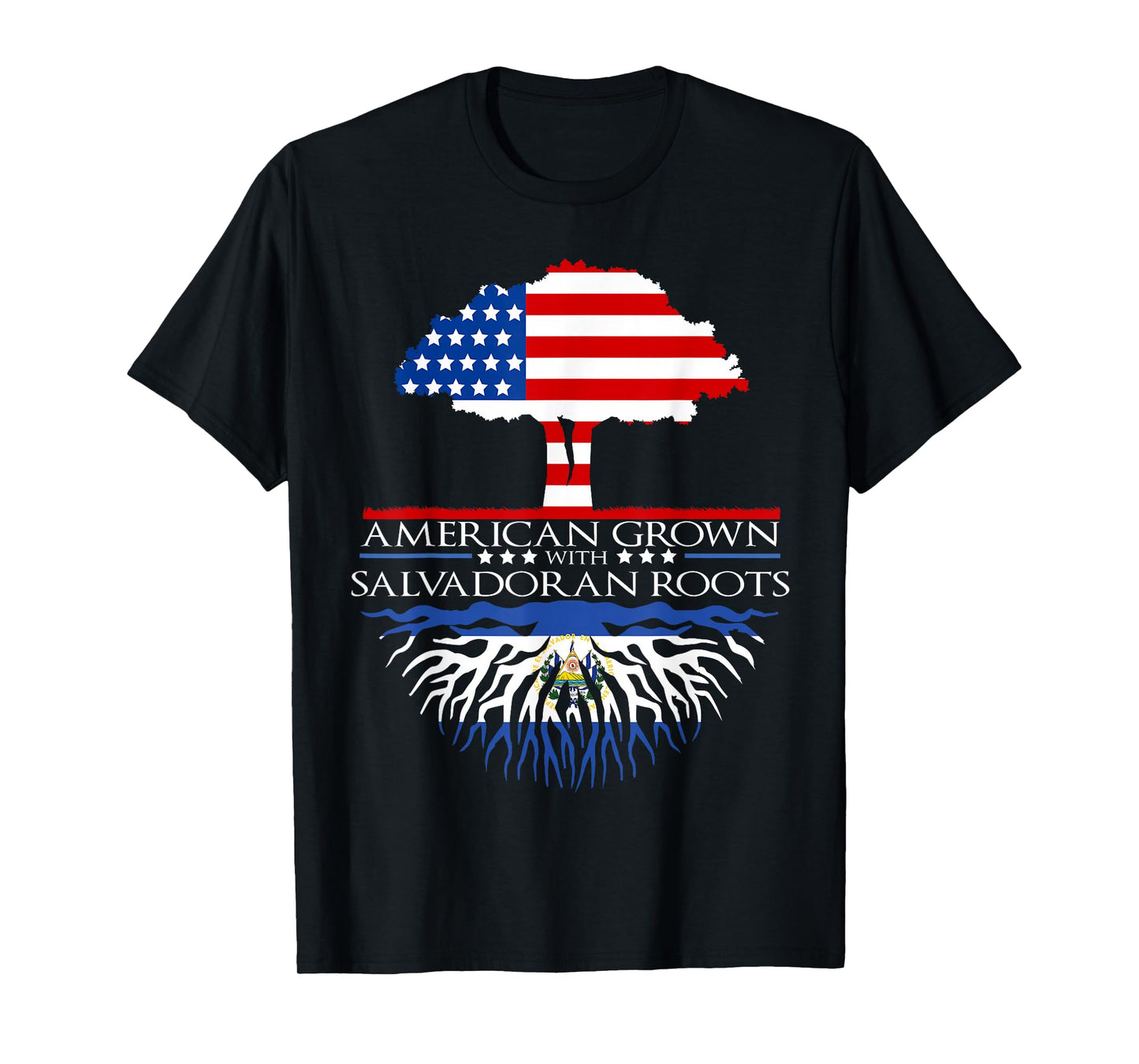 Salvadoran Roots American Grown Tree Flag USA El Salvador T-Shirt