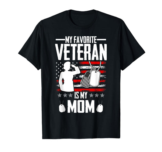 My Favorite Veteran Is My Mom Usa Flag Vintage Men Women T-Shirt