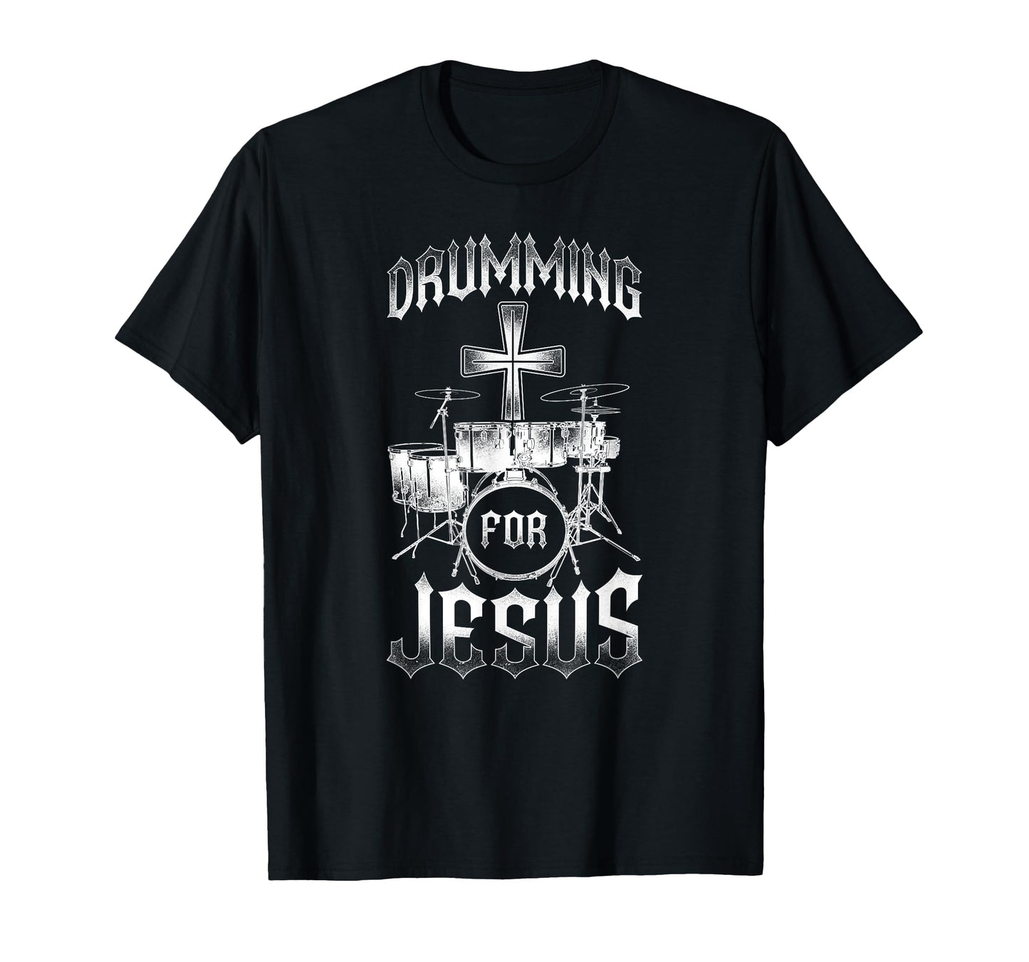 Drummer Drum Set Jesus Faith Cross Vintage Drumming For T-Shirt