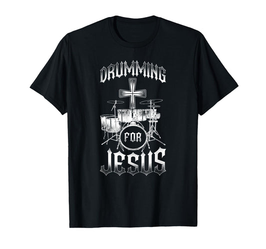 Drummer Drum Set Jesus Faith Cross Vintage Drumming For T-Shirt