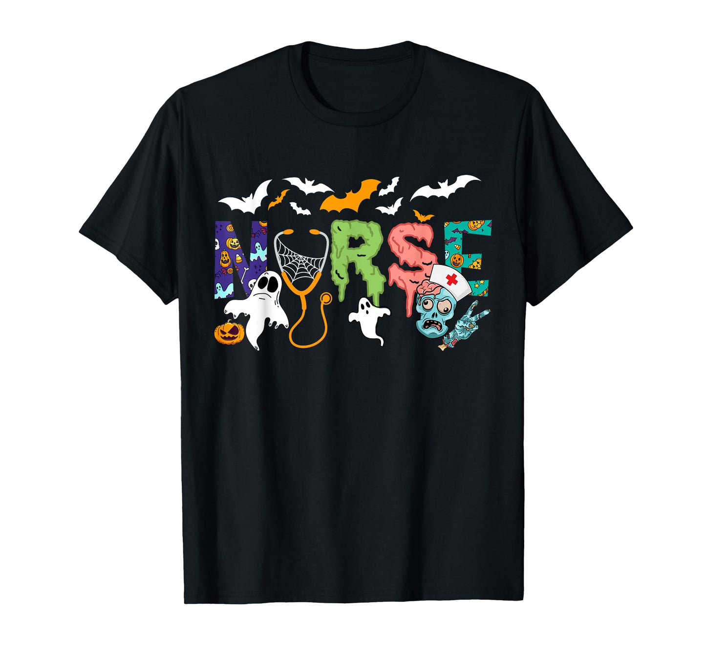 Cute Halloween Nurse Nursing Zombie Halloween Pattern T-Shirt