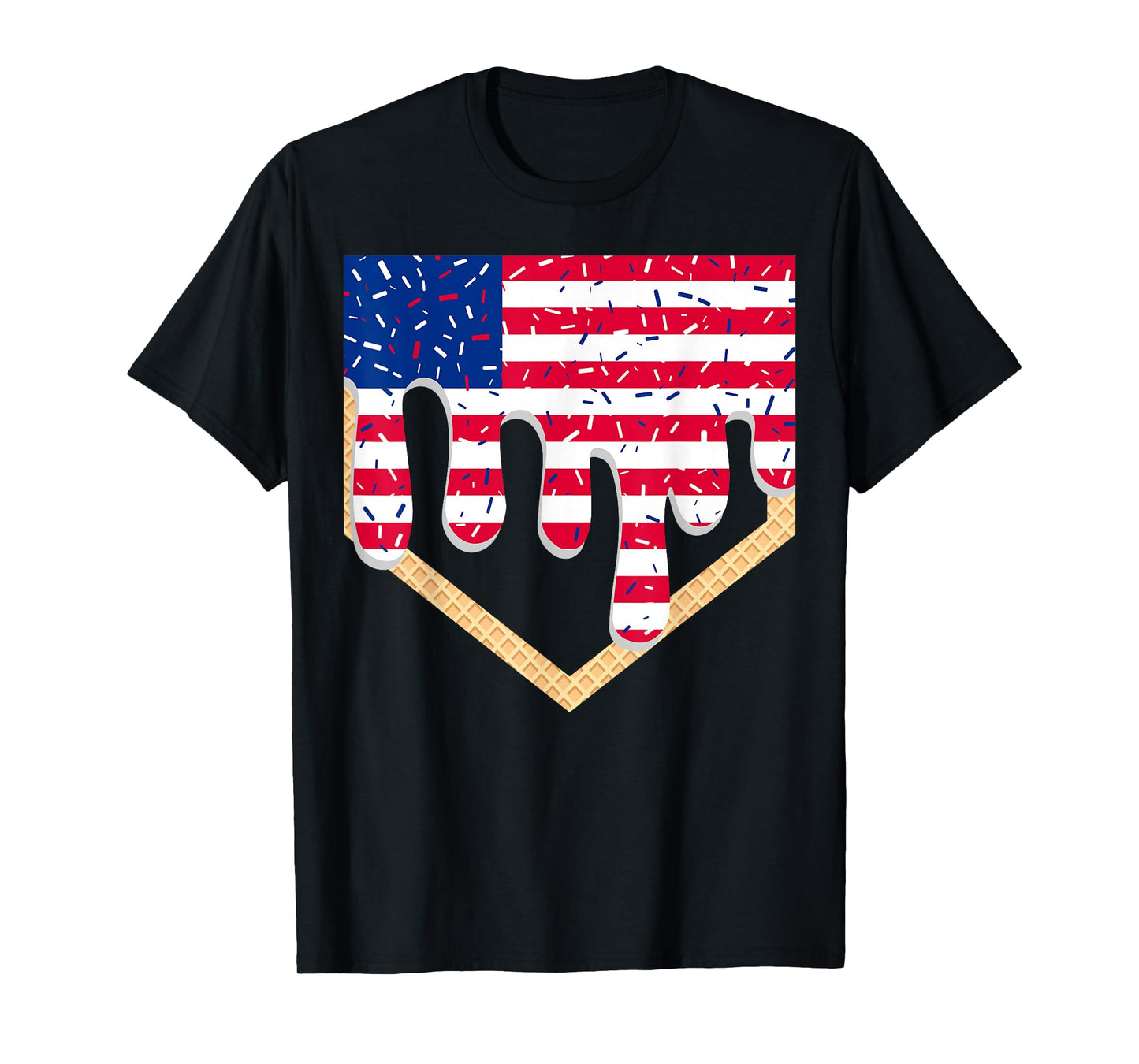 Baseball Ice Cream Drip Patriotic American Flag 4th Of July T-Shirt