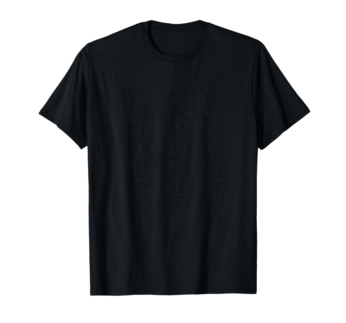 Ancient Greece, Rome, Egypt, Gold, and Treasure - Unisex-Adults - Grey - Small - Short Sleeve - T-Shirt - Historical Graffiti - Alexamenos Graffiti - Graffito - Roman - Jesus - Christian T-Shirt