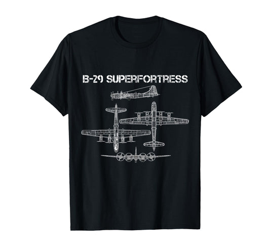 B-29 Superfortress WW2 Heavy Bomber Aircraft Blueprint T-Shirt